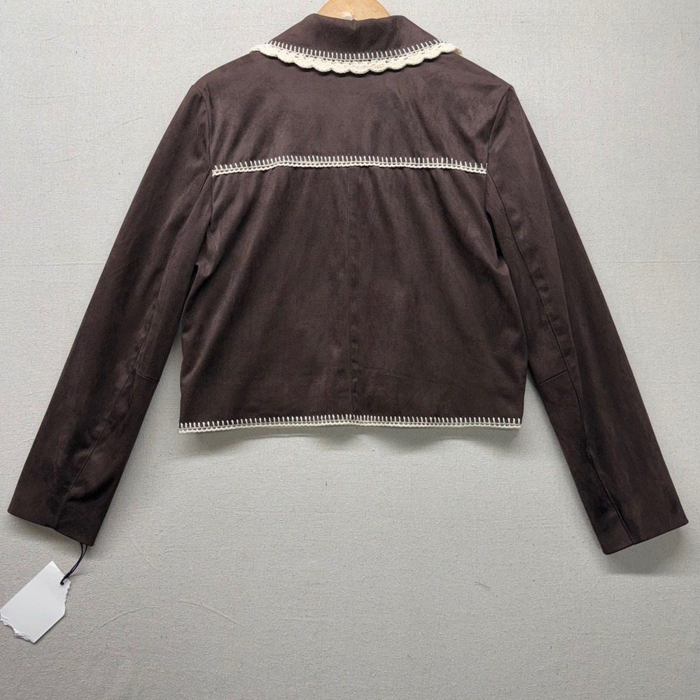 Bagatelle Collection Brown Faux Suede Crochet Trim Jacket Cottagecore Coat 85110 - Picture 4 of 15